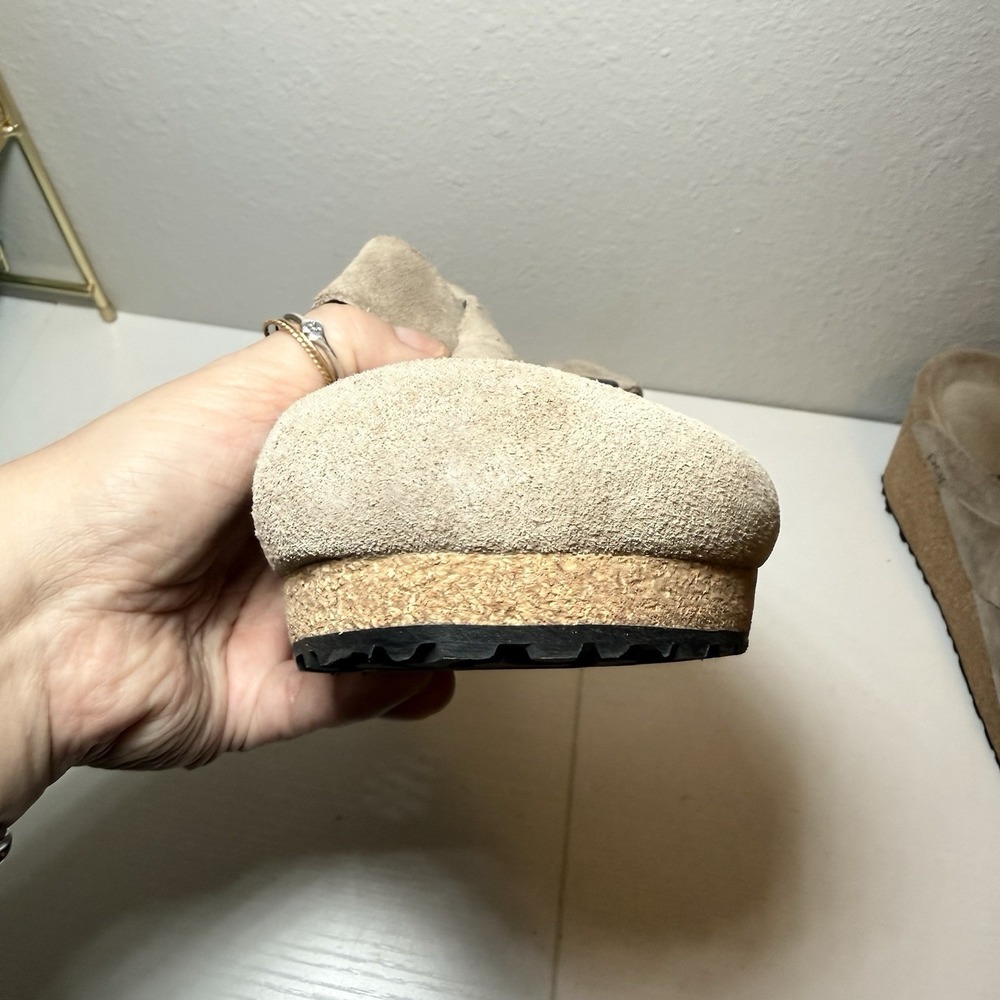 Papillio by Birkenstock Fanny Wedge Clog In Warm Sand Suede Size 41 US 10 - Picture 12 of 16